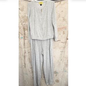 St. John Spa Gray Gold Studded Zip Jacket & Pants Knit Lounge Set